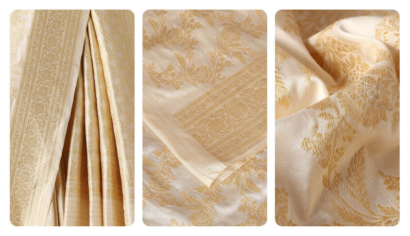 Styling Traditional White Banarasi Sarees with Gold Borders