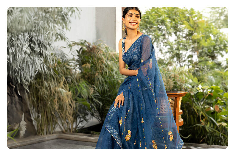 How Indigo Block Print Sarees Turned into a Fashion Trend