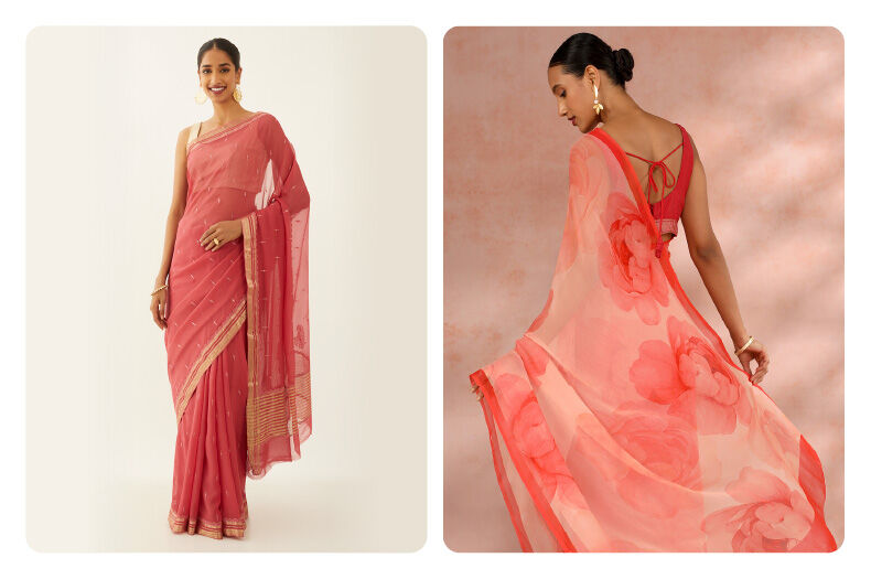 Blushed Chiffon Sarees Closeup