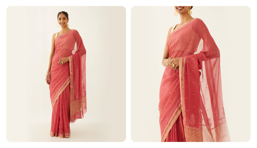 Dusty Rose Embroidered Saree