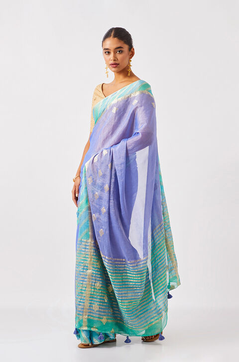 Purple Pure Georgette Tissue Woven Saree
