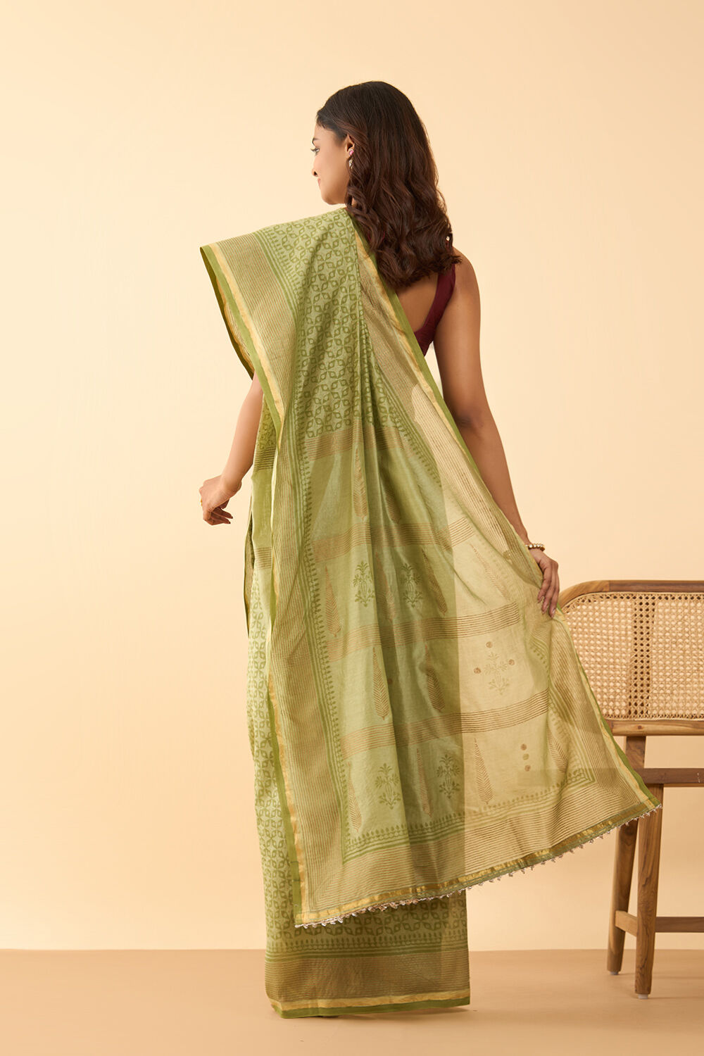 Green Rajasthan Block Printed Pure Silk Cotton Saree image number null