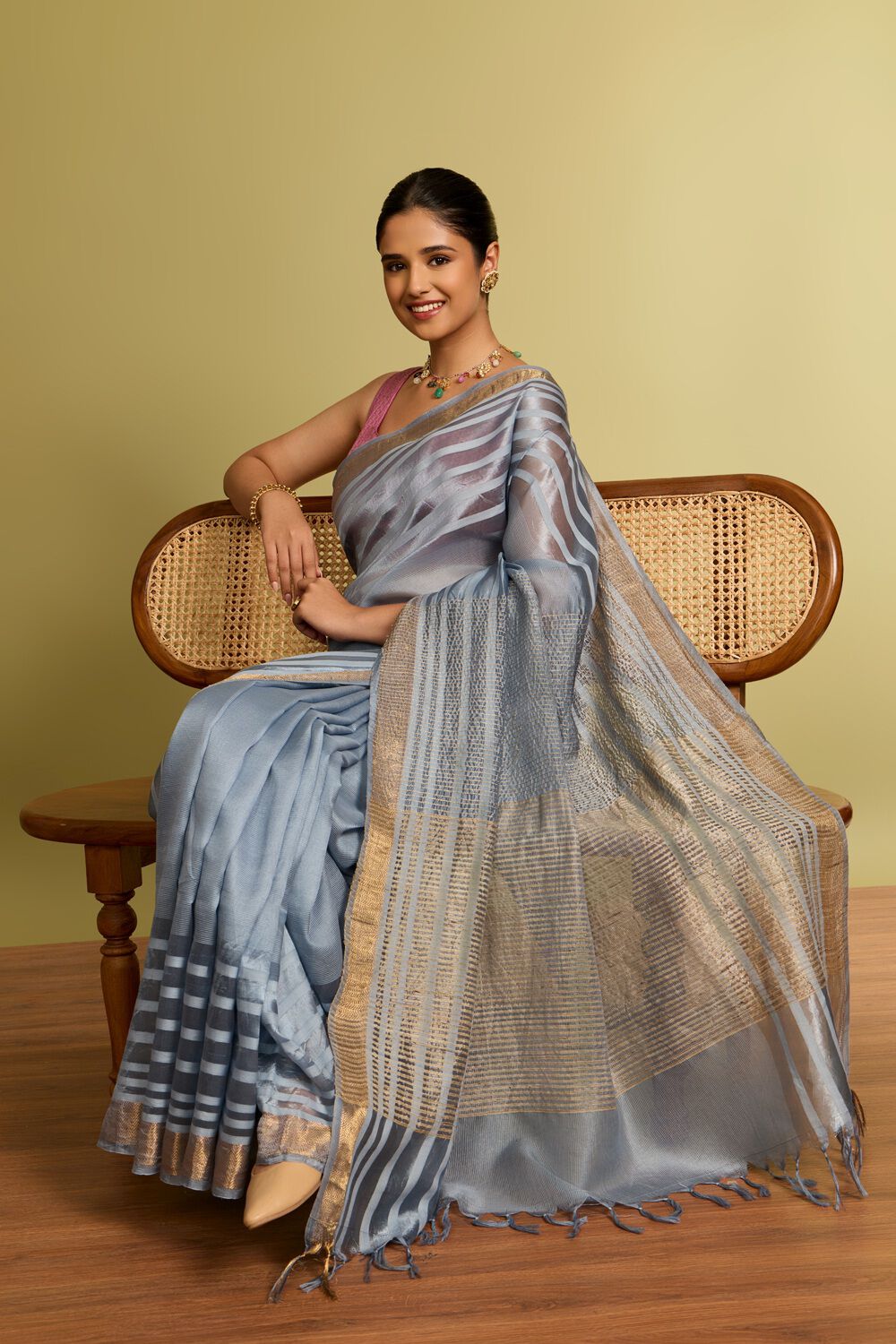 Grey Bhagalpur Woven Silk Tencel Saree image number null