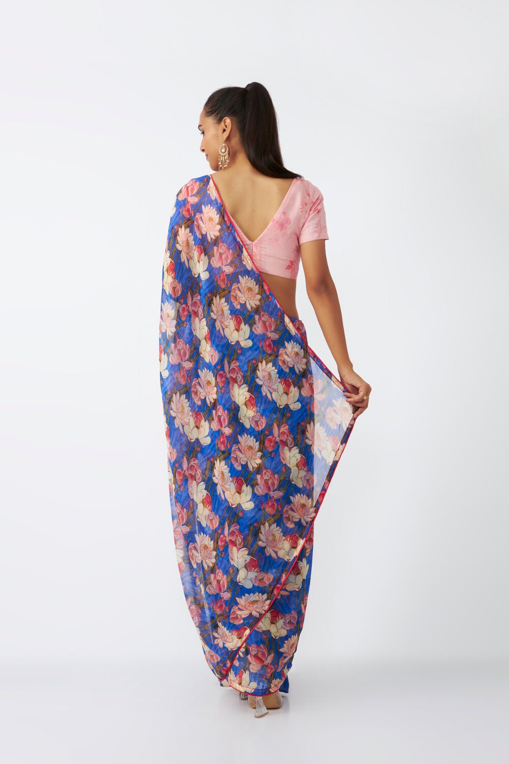 Blue Viscose Chiffon Digital Printed Saree image number null