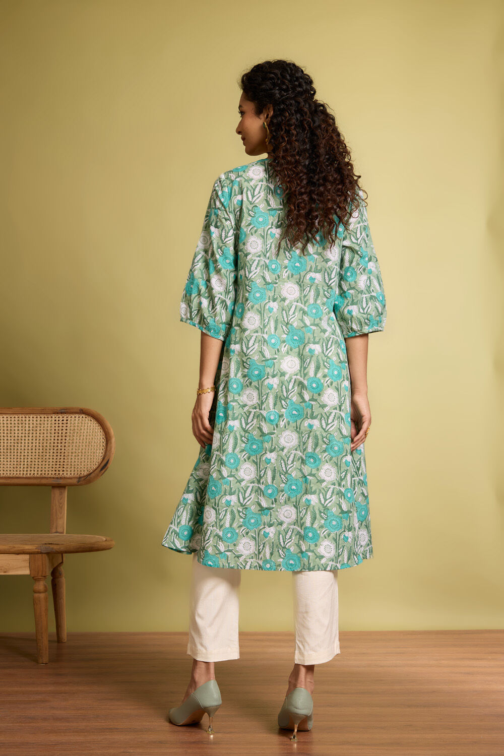 Light Green Printed Embroidery Pure Cotton Kurta image number null