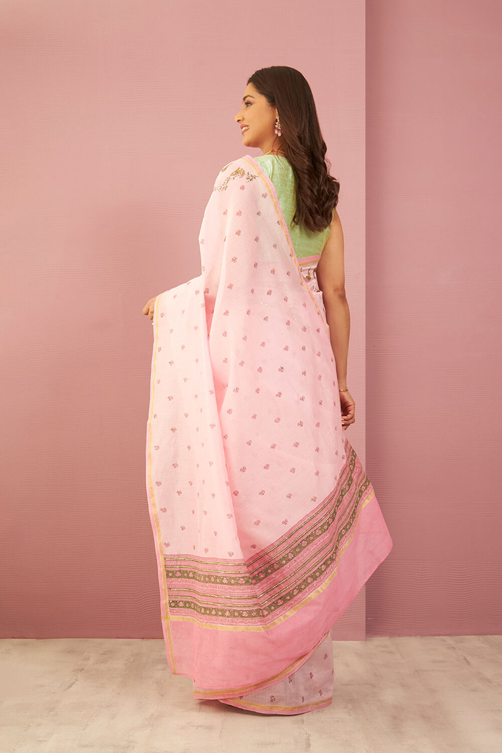 Pink Contemporary Pure Silk Cotton Printed Sanganeri Saree image number null
