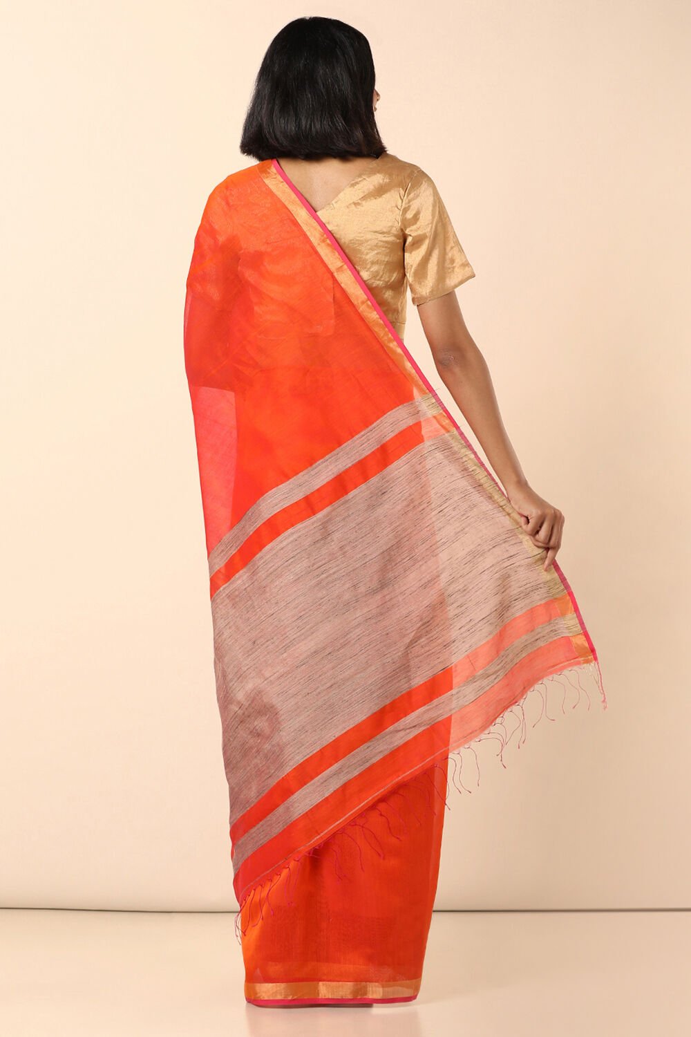 Orange Pure Silk Cotton Bengal Saree image number null