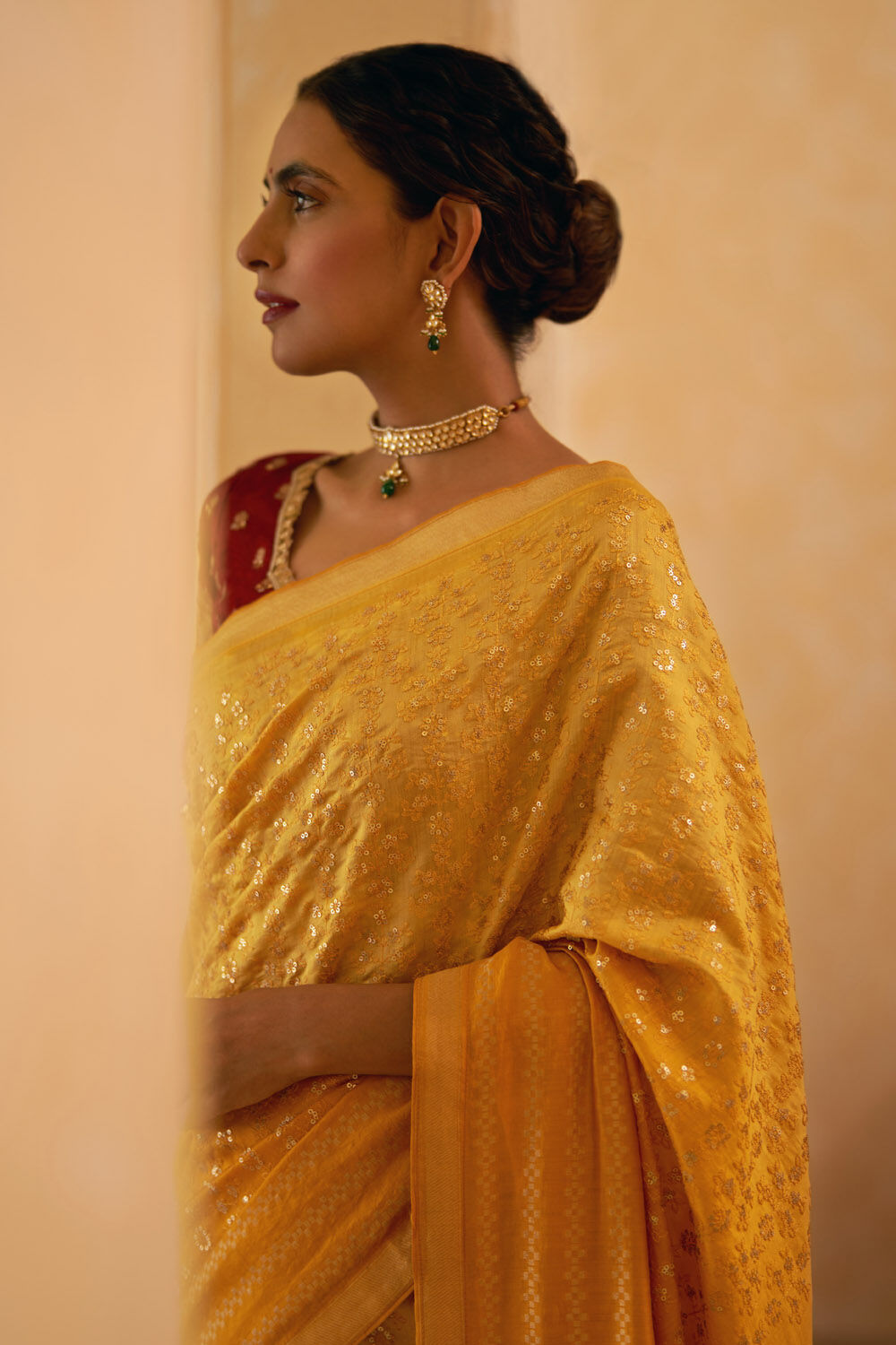 Yellow Pure Silk Organza Embroidery Banarasi Saree image number null