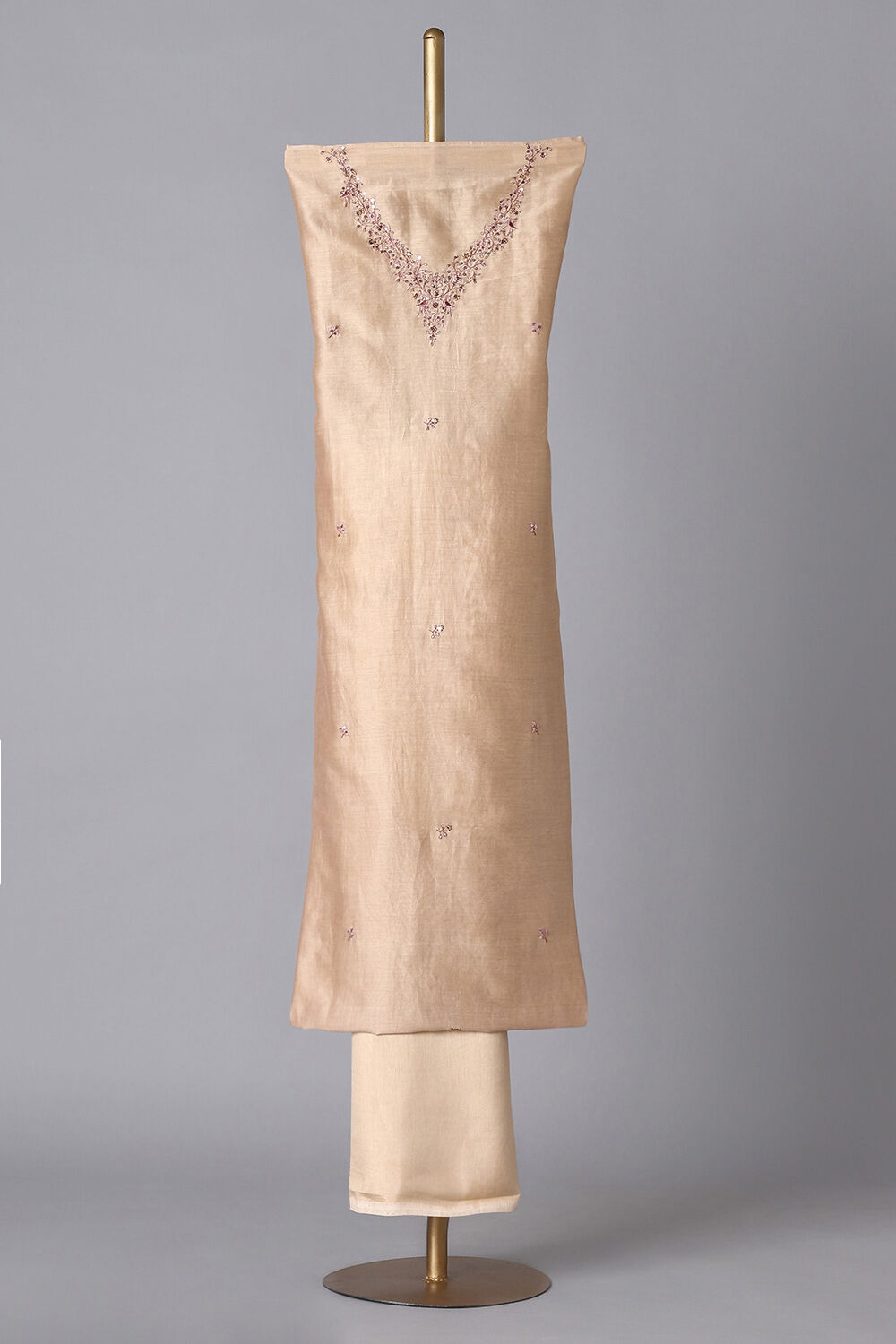 Light Orange Silk Cotton Embroidered Unstitched Suit Set image number null