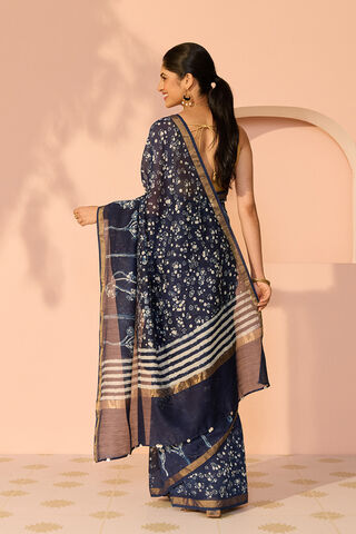Blue Bagru Bagru Block Printed Pure Silk Cotton Saree thumbnail image number null