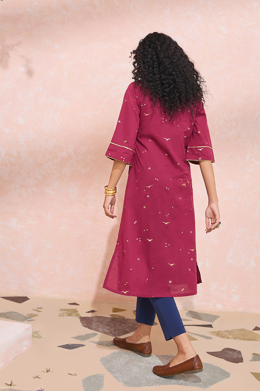Dark Pink Screen Printed Pure Cotton Kurta image number null