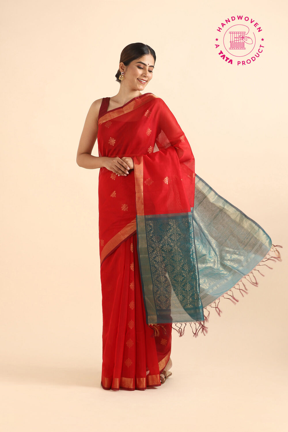 Red Pure Silk Cotton South Saree image number null