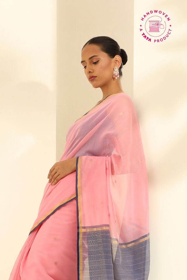 Light Pink Pure Silk Cotton Woven Chanderi Saree