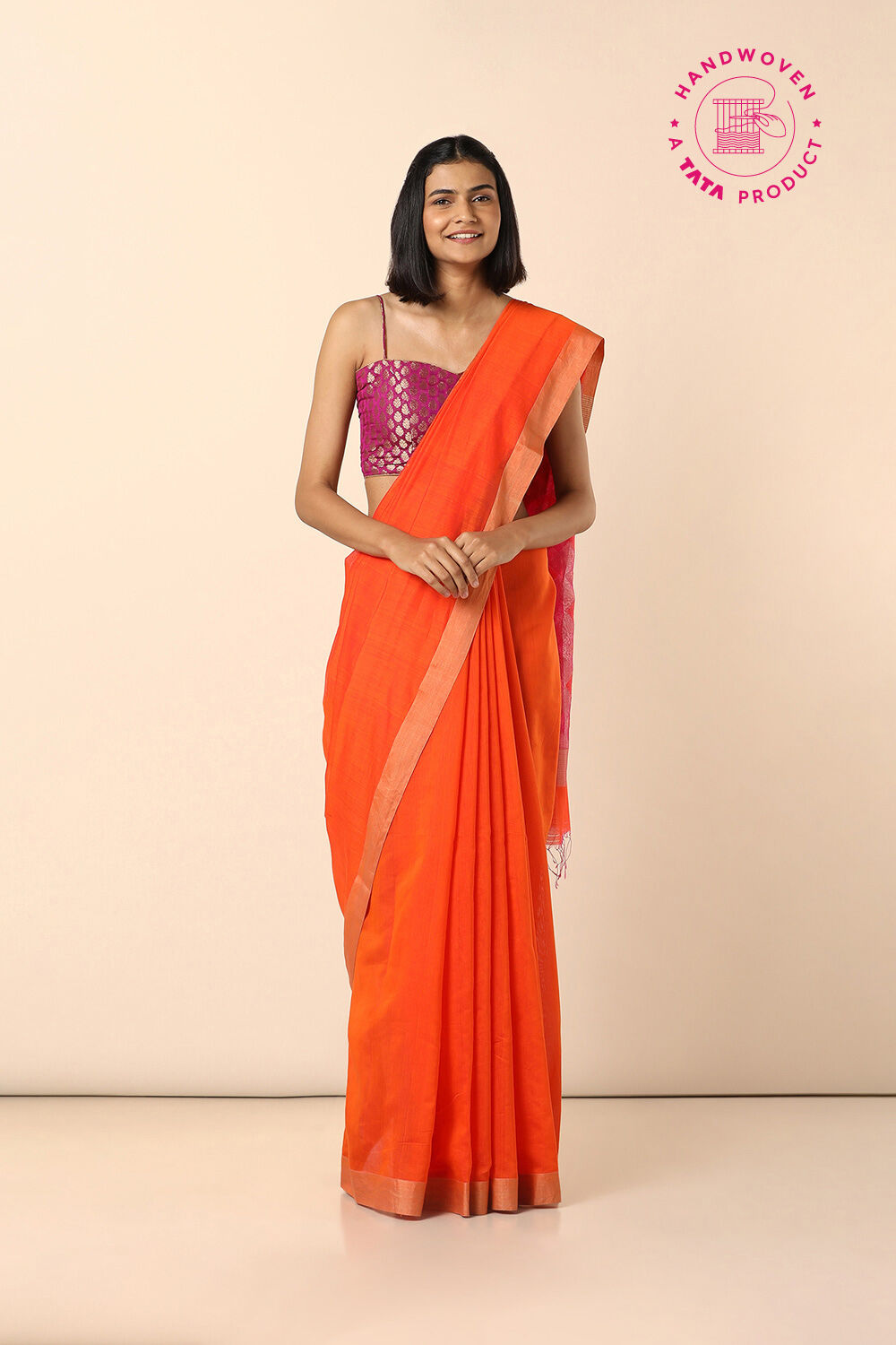 Orange Pure Silk Cotton Bengal Saree image number null