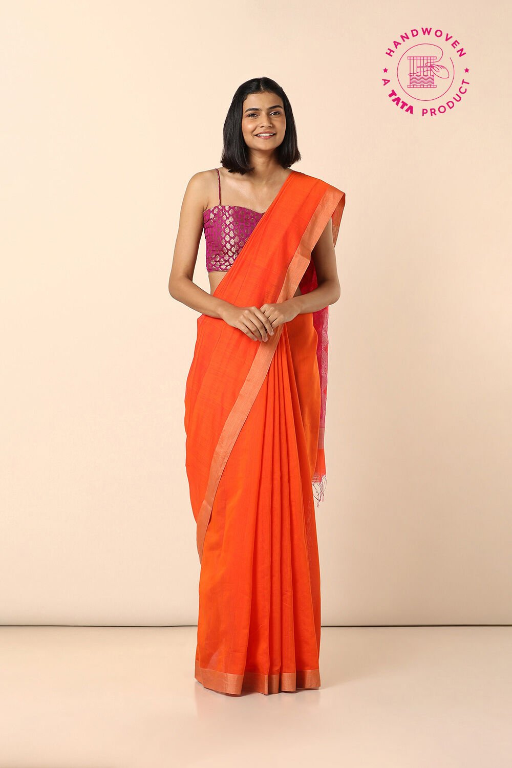 Orange Pure Silk Cotton Bengal Saree image number null