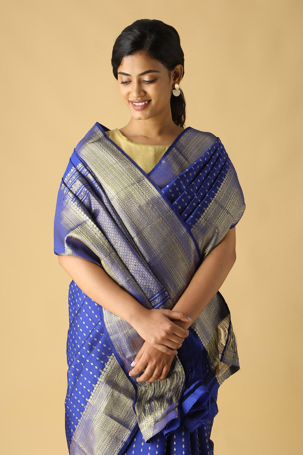Dark Blue Pure Silk Kanjivaram Saree image number null
