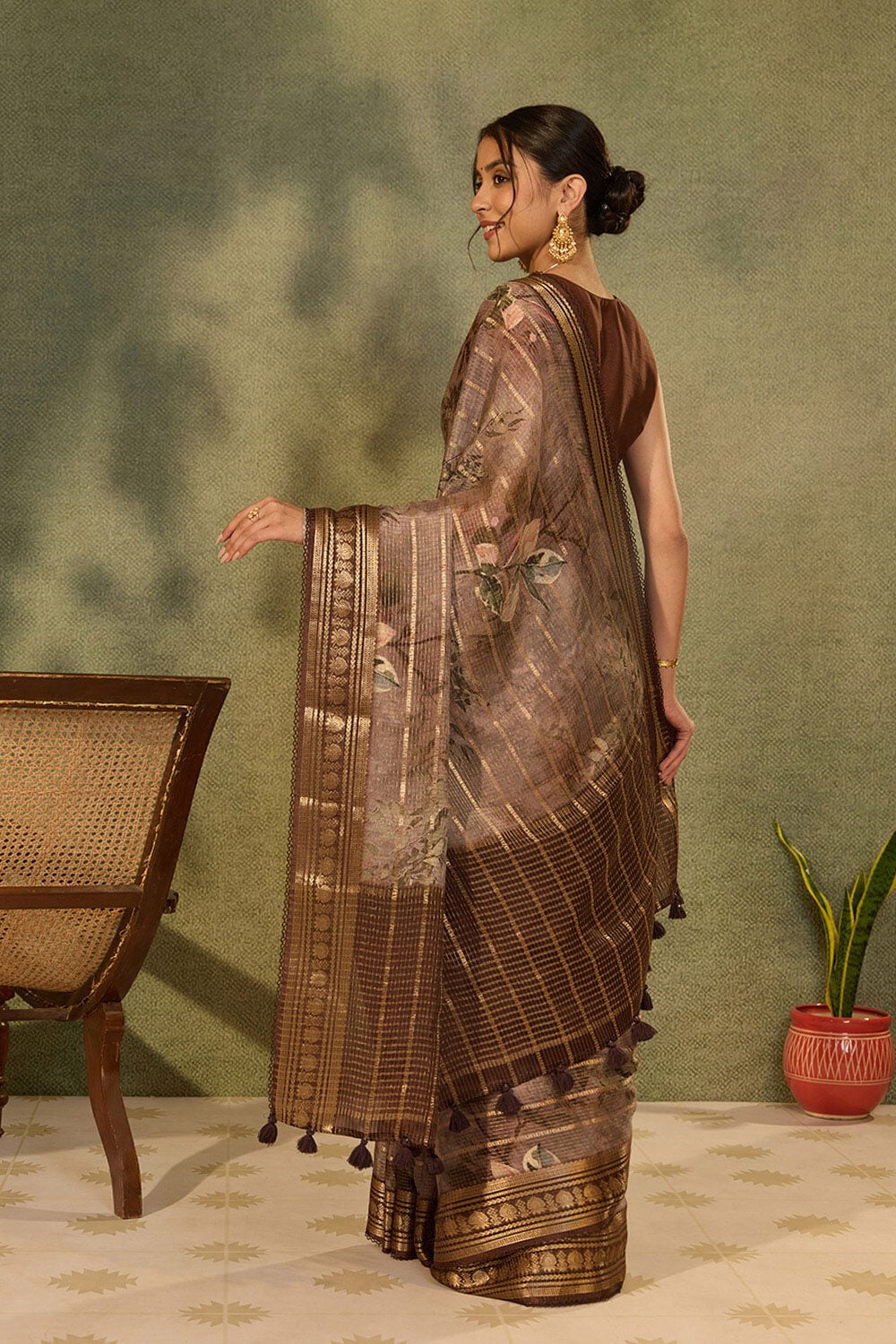 Brown Printed Pure Viscose Saree image number null