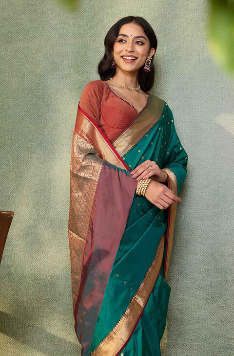 Green Silk Viscose Cutwork Banarasi Inspired Design Saree