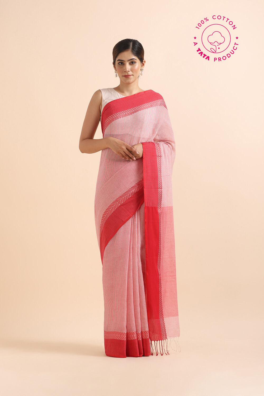 Red Pure Cotton Bengal Saree image number null