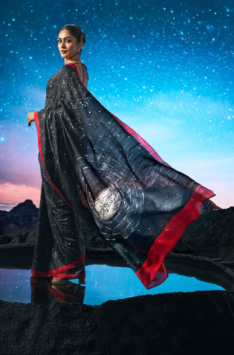 Black Tussar Muga Batik Saree