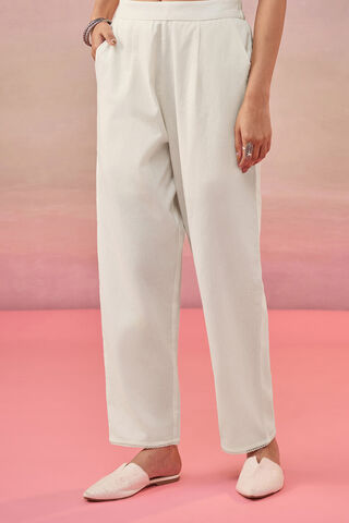 Off White Cotton Woven Trousers thumbnail image number null