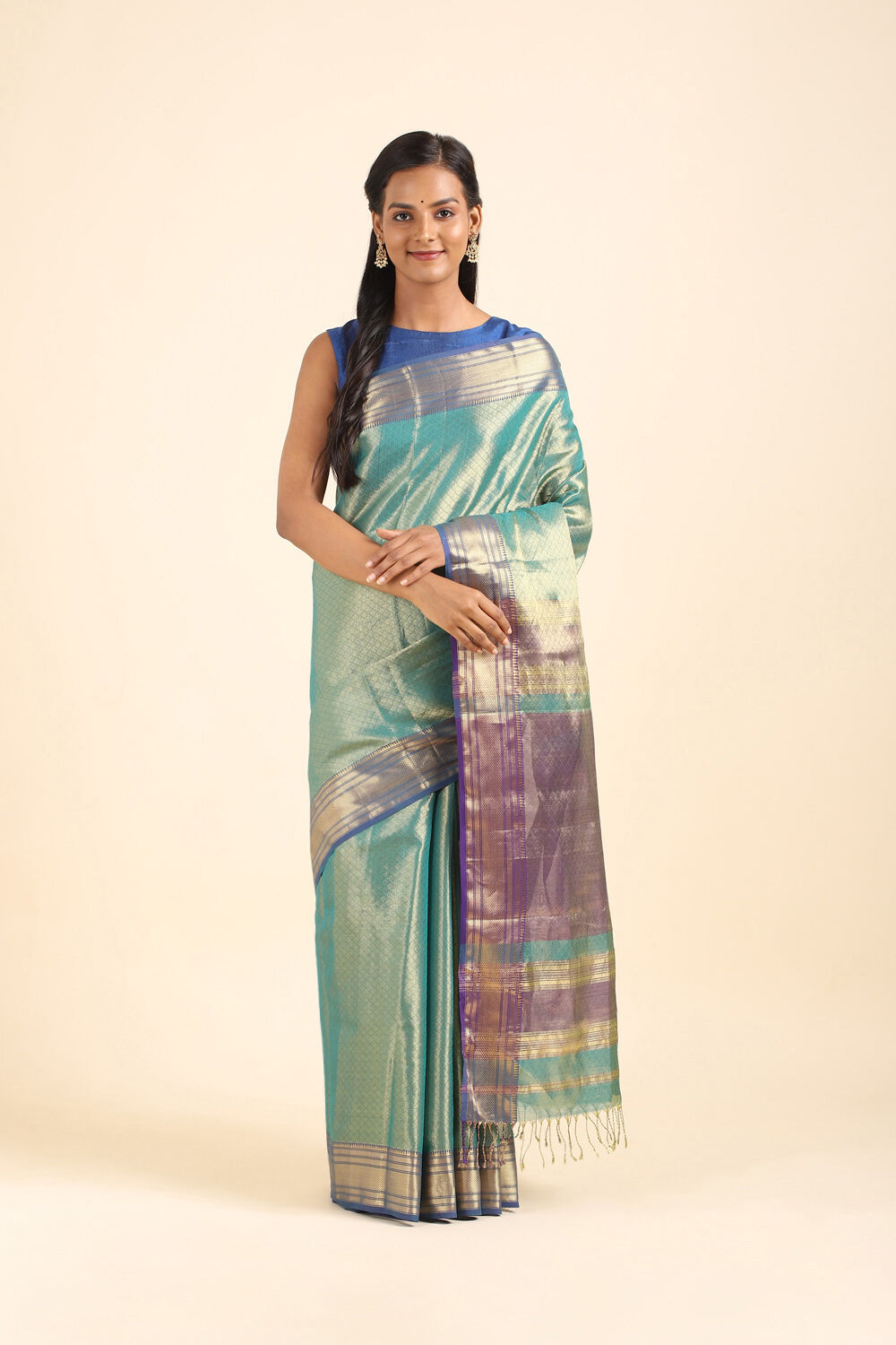 Dark Green Pure Silk Cotton Maheswari Brocade Saree image number null