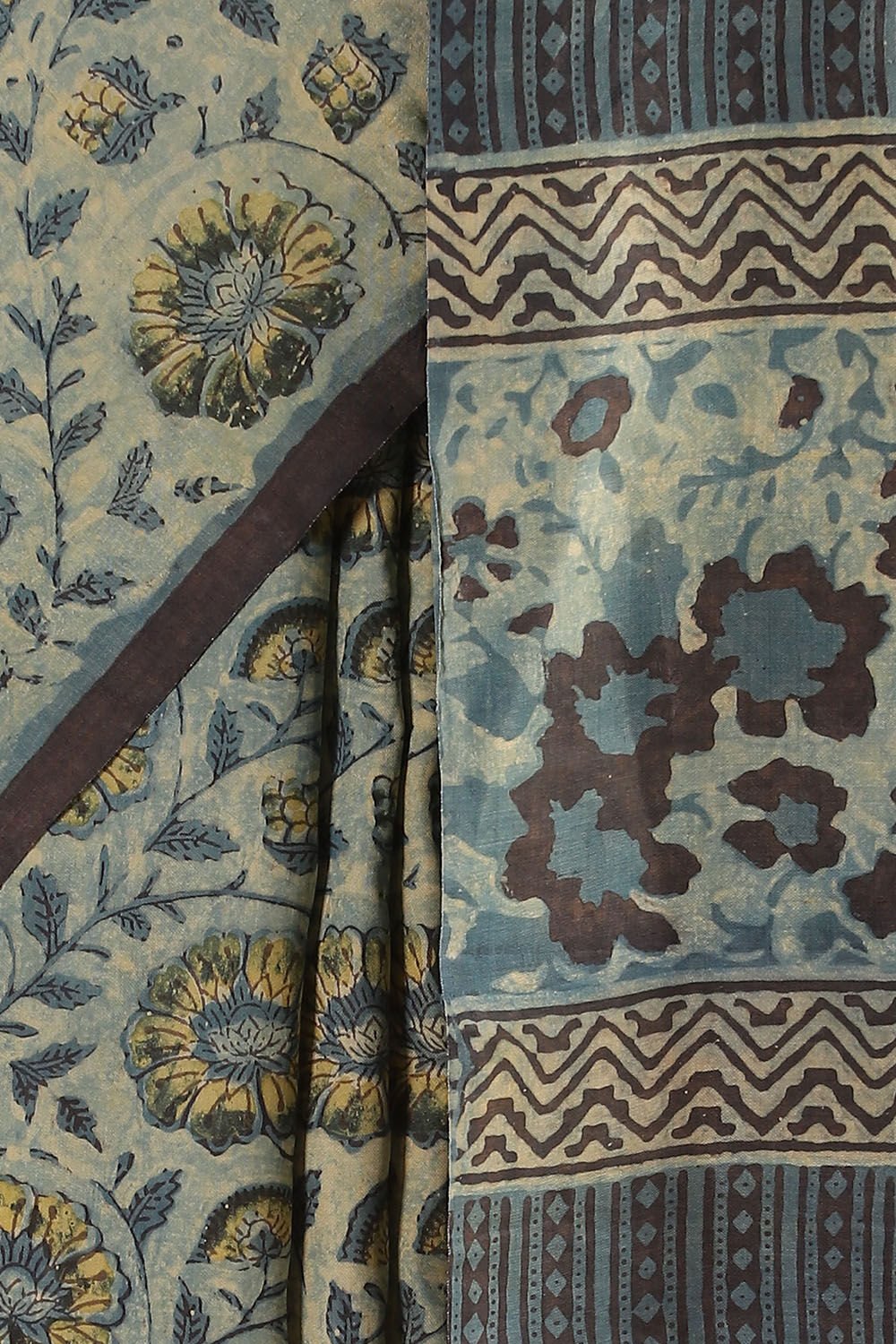 Blue Pure Silk Ajrakh Printed Saree image number null