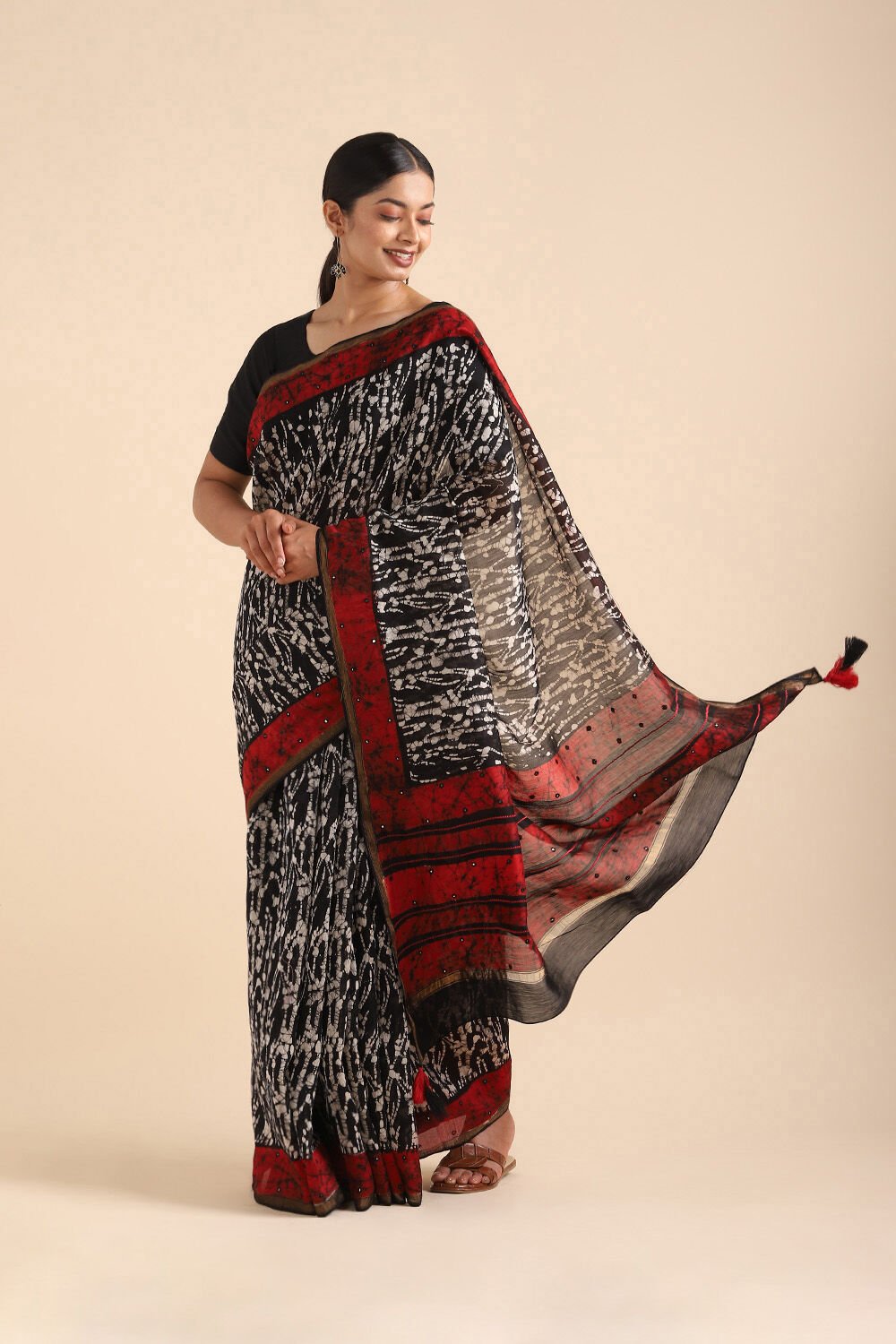 Black Pure Silk Cotton Chanderi Saree image number null