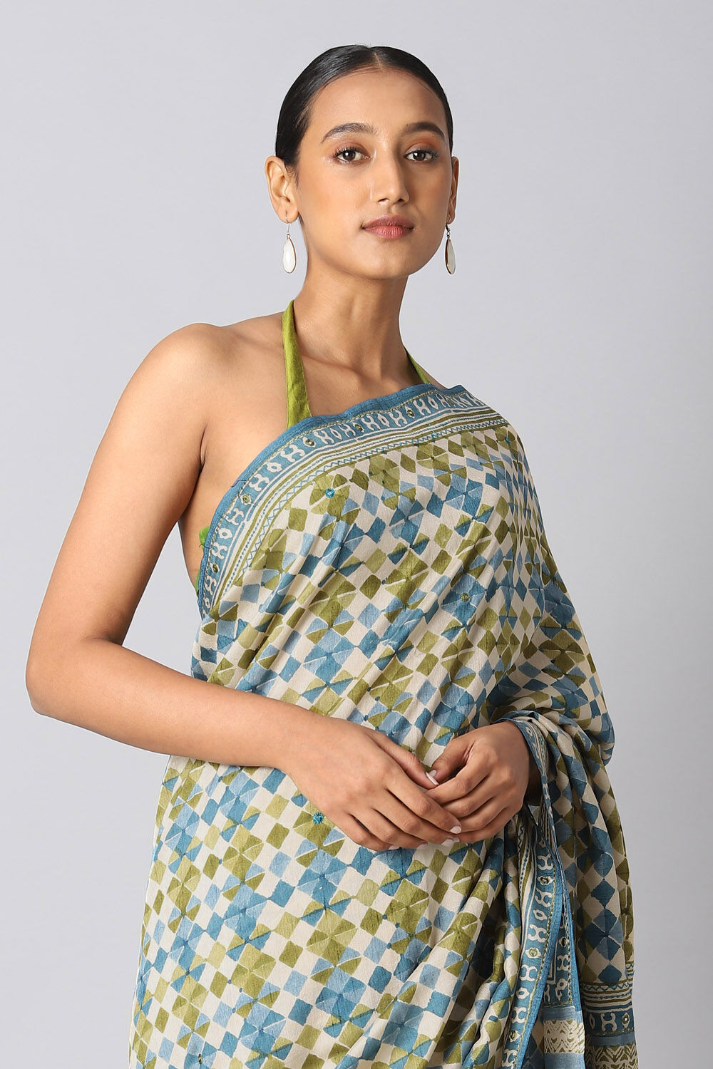 Blue-Green Pure Luxe Vegan Saree image number null