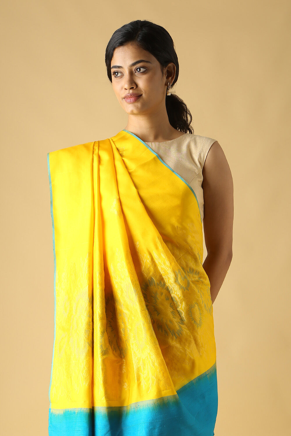 Light Yellow Pure Silk South Saree image number null