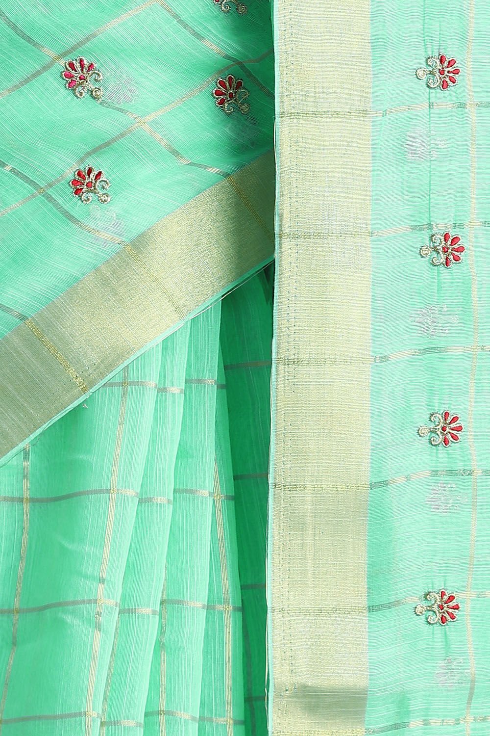 Light Pure Green Embroidered Saree image number null