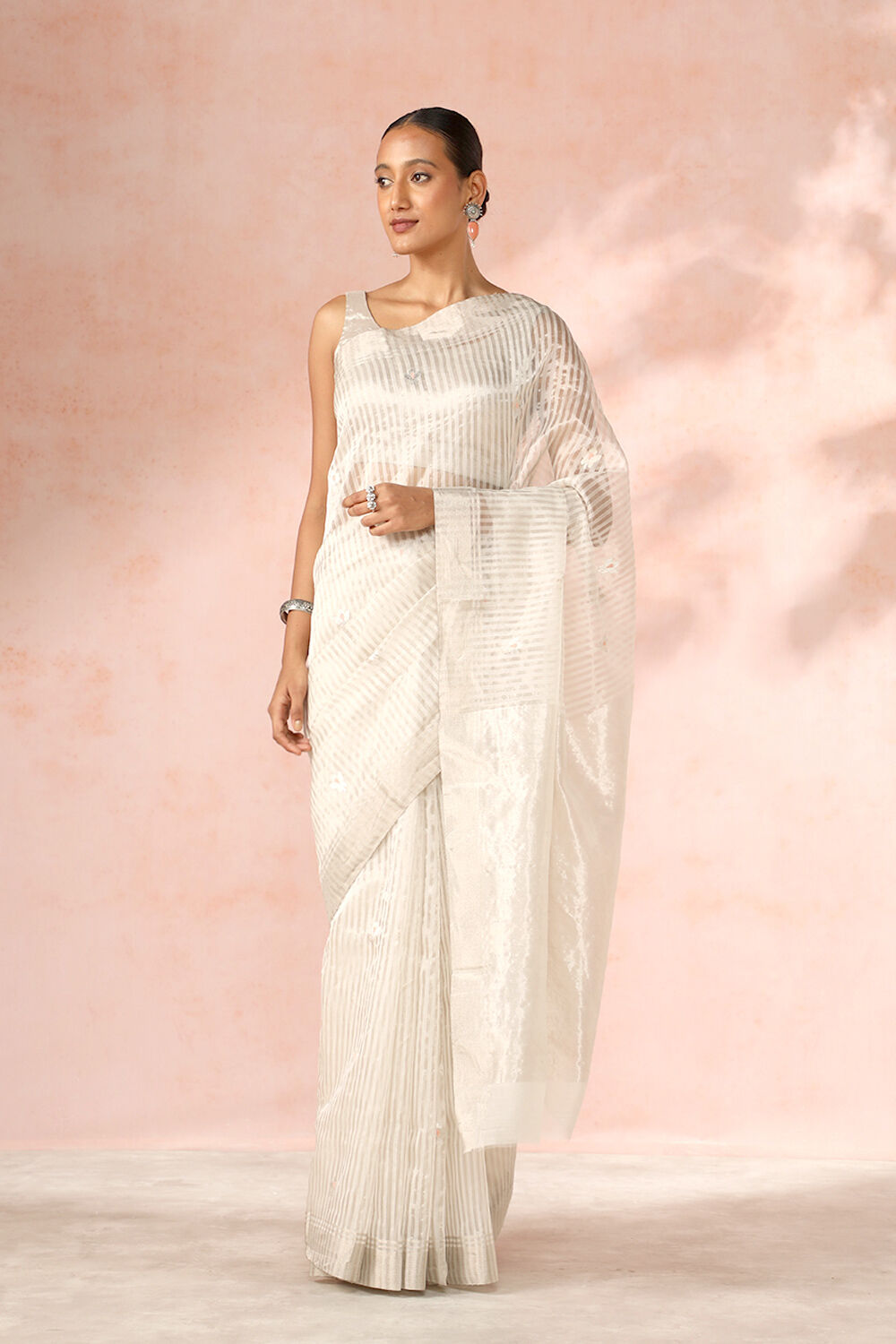 Off White Chanderi Pure Silk Cotton Woven Saree image number null