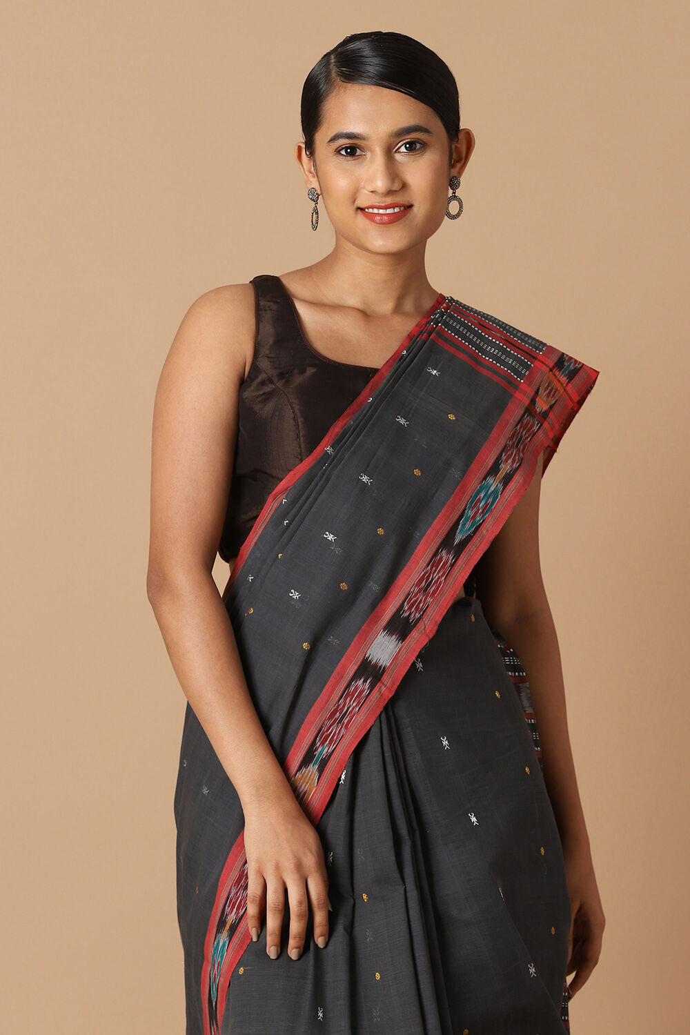 Black Pure Cotton Sambalpuri Ikat Saree image number null