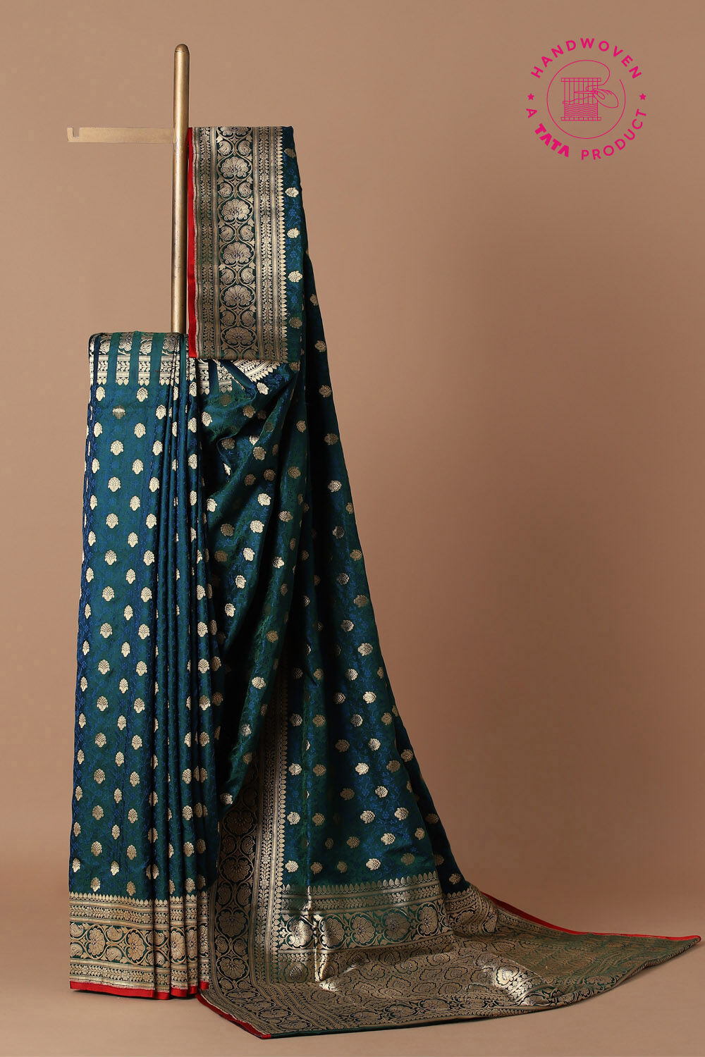 Blue and Green Pure Silk Banarasi Tanchoi Saree image number null