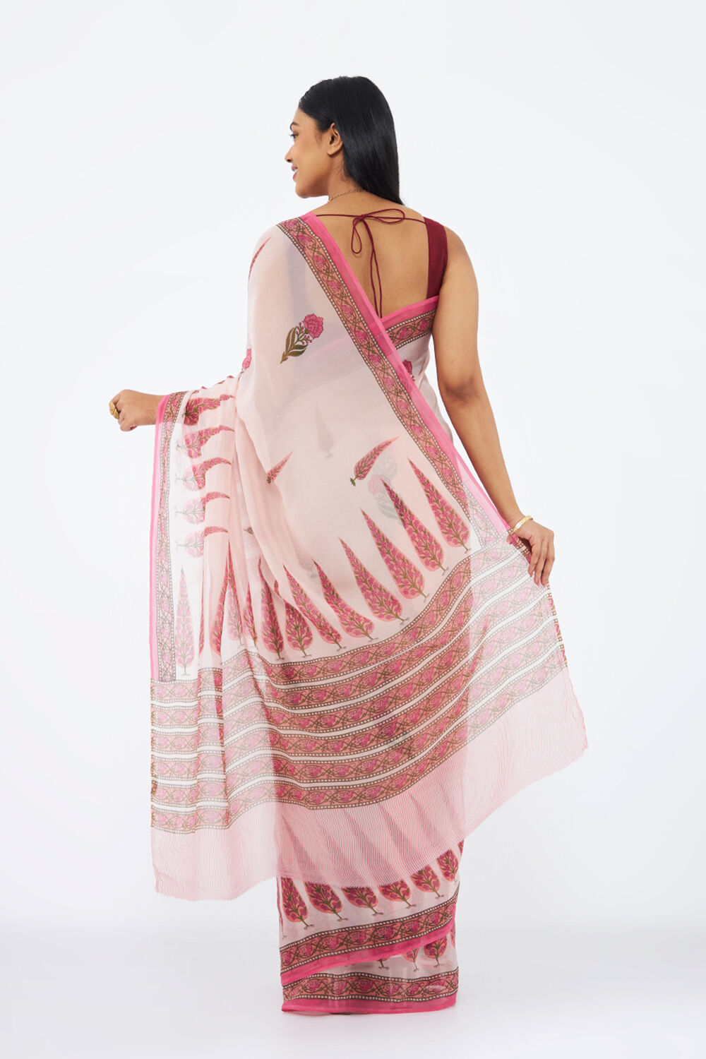 Pink Viscose Organza Printed Saree image number null