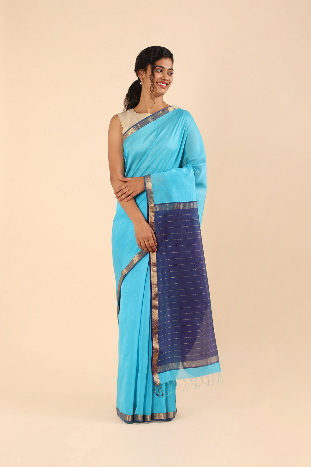 Light Blue Pure Silk Cotton Maheswari Saree image number null