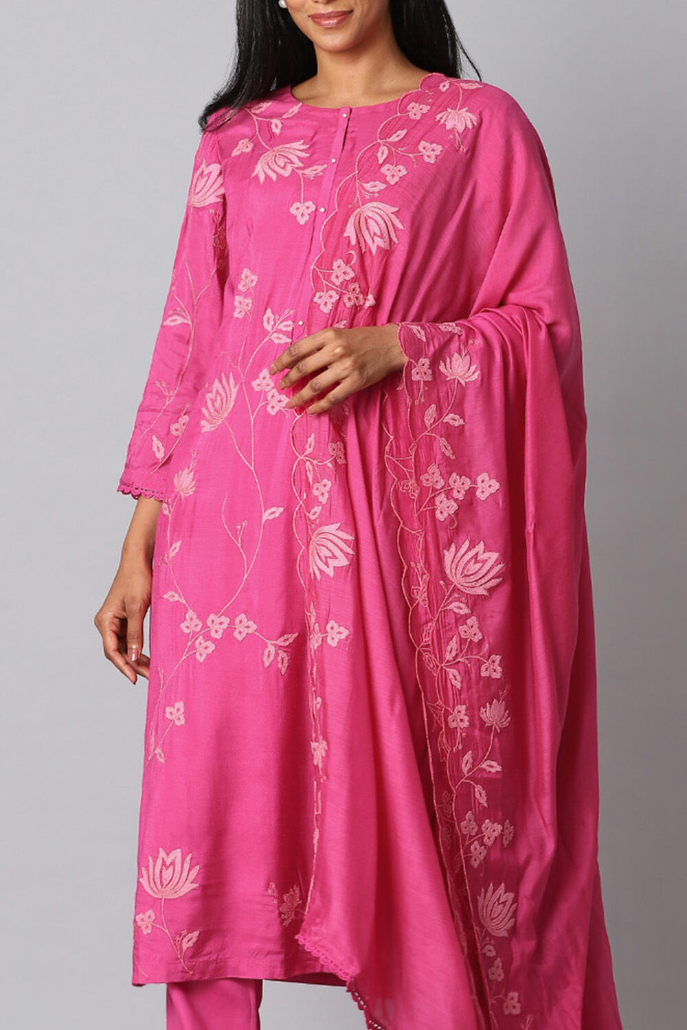 Pink Viscose Applique Kurta Set image number null