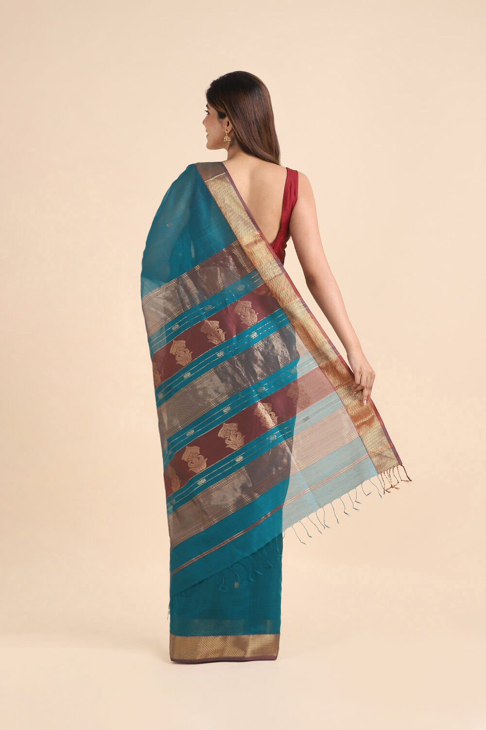 Dark Green Pure Silk Cotton Maheshwari Saree image number null