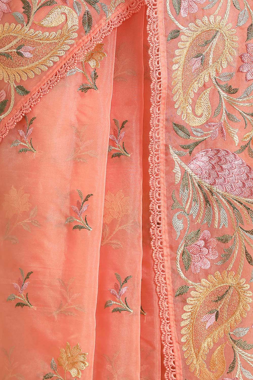 Light Pure Orange Embroidered Saree image number null