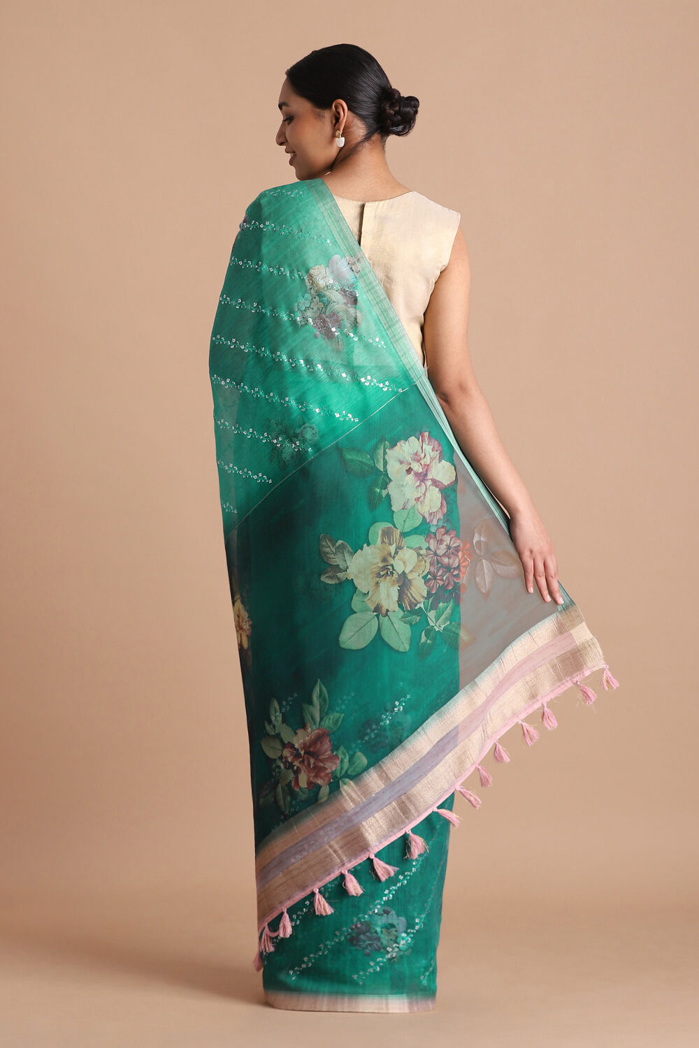 Light Pure Green Embroidered Saree image number null