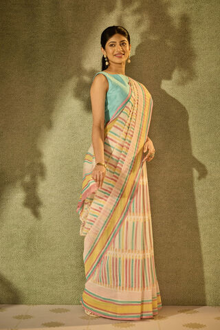 Off White Rajasthan Pure Silk Cotton Printed Sanganeri Saree thumbnail image number null