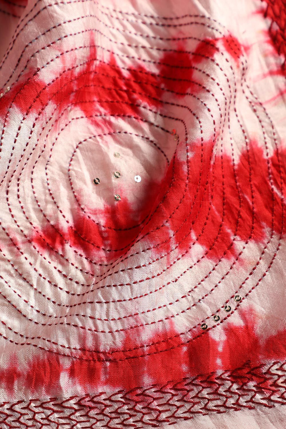 Off-White Bengali Pure Silk Kantha Embroidery Saree image number null