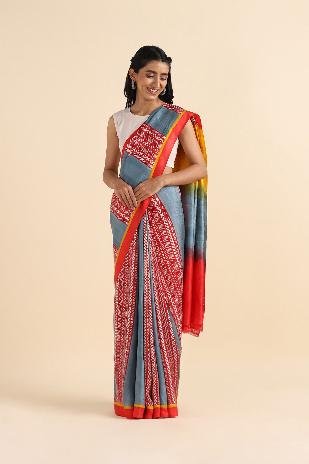 Grey Pure Silk Printed Saree image number null