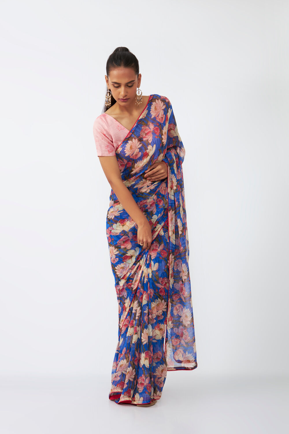 Blue Viscose Chiffon Digital Printed Saree image number null