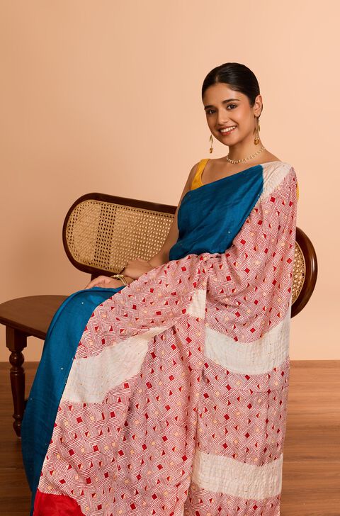 Blue Murshidabad Pure Silk Embroidered Saree