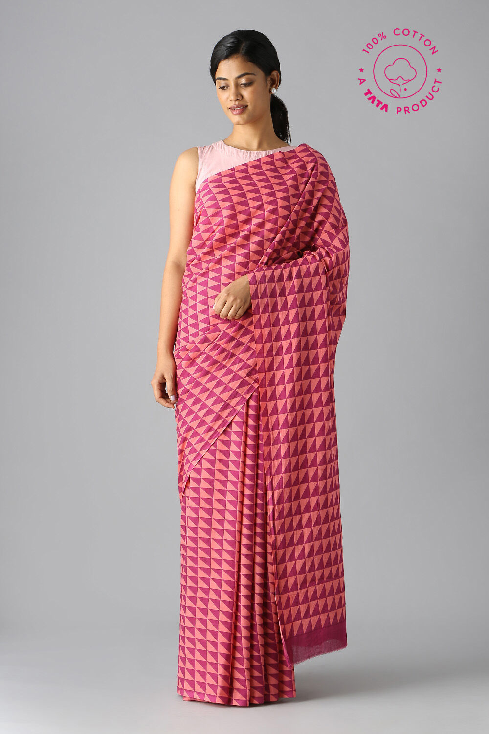 Pink Pure Cotton Printed Saree image number null