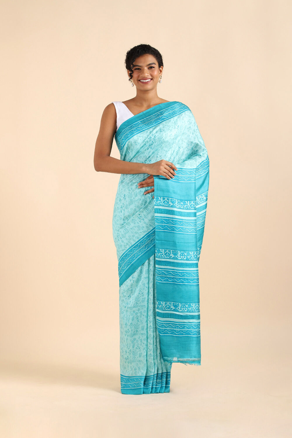 Blue Pure Silk Printed Saree image number null