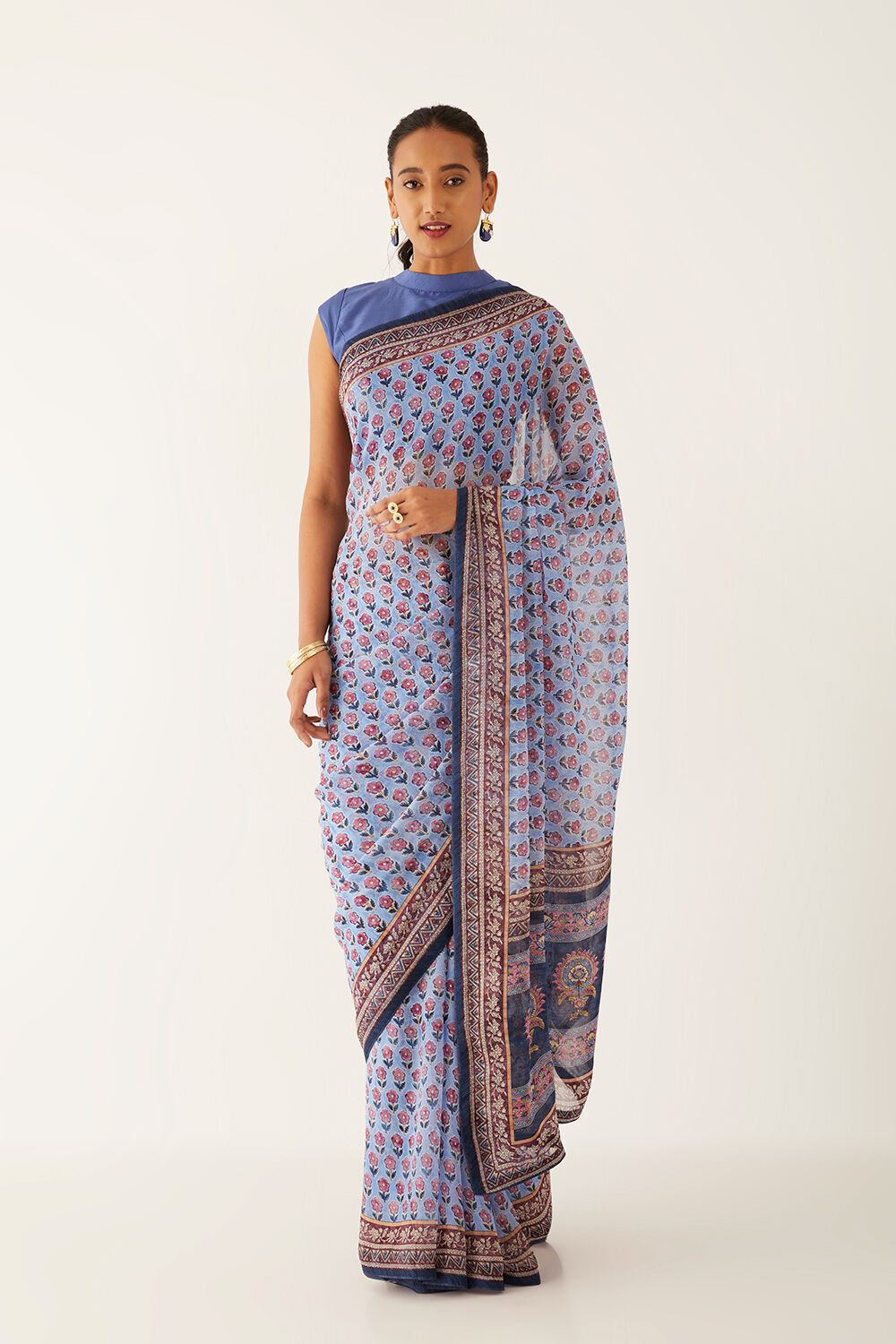 Blue Viscose Georgette Digital Printed Saree image number null
