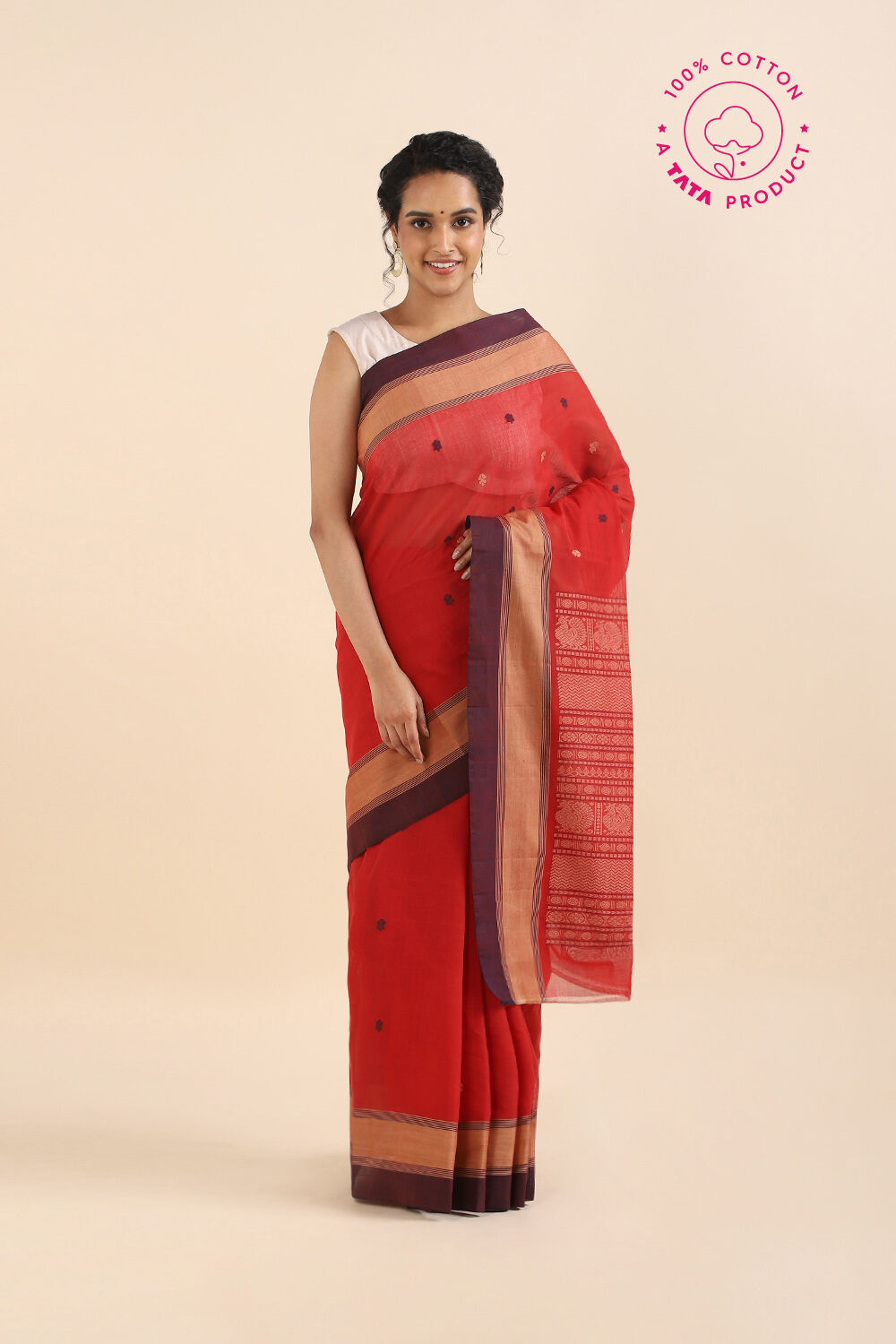 Red Pure Cotton South Saree image number null