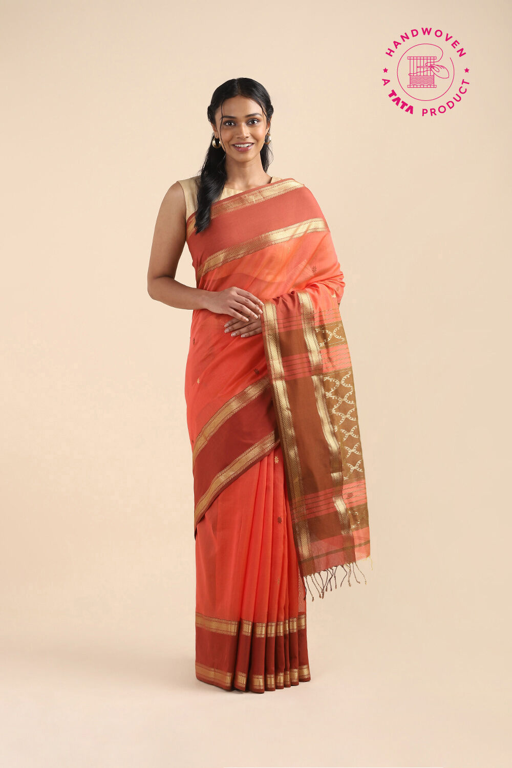 Light Red Pure Silk Cotton Maheswari Saree image number null